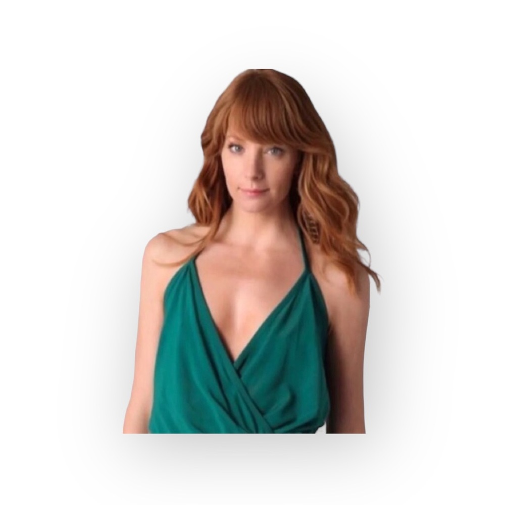 new Haute Hippie ༄ Halter Wrap Cocktail Party Mini Dress༄ Emerald Green ༄ Large - Picture 5 of 17